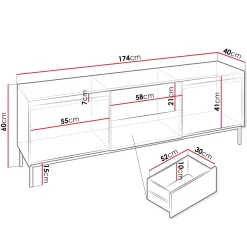 Garnero Arredamenti Mobile Tv Basso|Mobili Tv Moderni-Mobile TV 174x60h cm 2 cassetti design cannettato bianco Strike Bianco Opaco