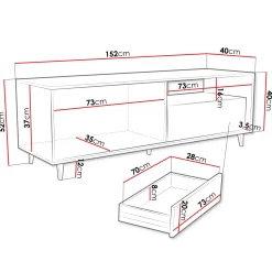 Garnero Arredamenti Mobile Tv In Legno|Mobile Tv Basso-Mobile TV 152x52h cm 1 cassetto design rustico cannettato rovere Branch