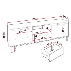 Garnero Arredamenti Mobile Tv Basso|Mobili Tv Moderni-Mobile TV 174x55h cm design cannettato bianco Strike Bianco Opaco