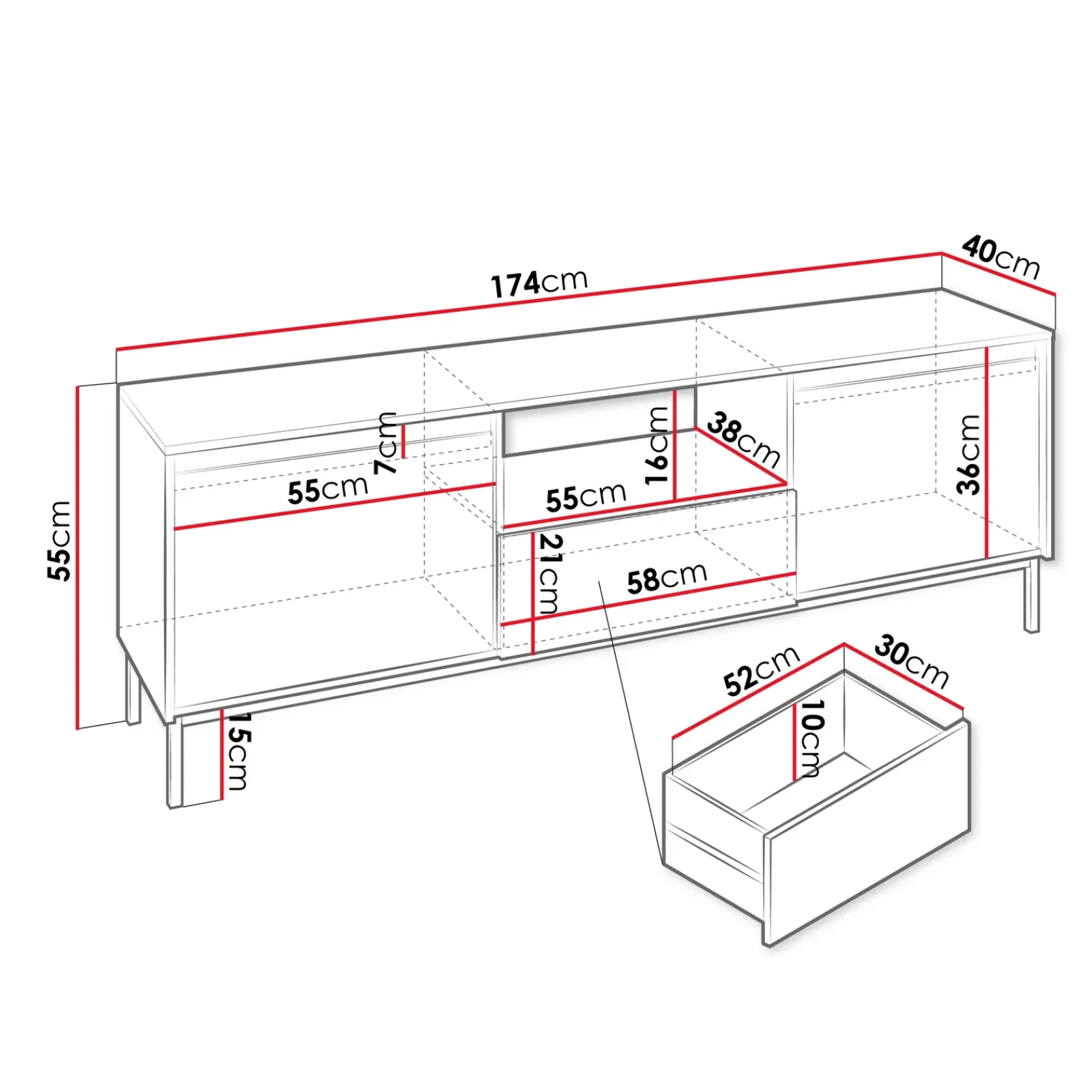 Garnero Arredamenti Mobile Tv Basso|Mobili Tv Moderni-Mobile TV 174x55h cm design cannettato bianco Strike Bianco Opaco