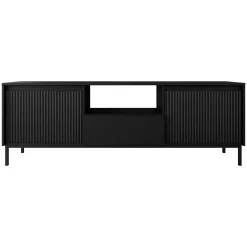 Garnero Arredamenti Mobile Tv Basso|Mobili Tv Moderni-Mobile TV 174x55h cm design cannettato nero Strike Nero Opaco