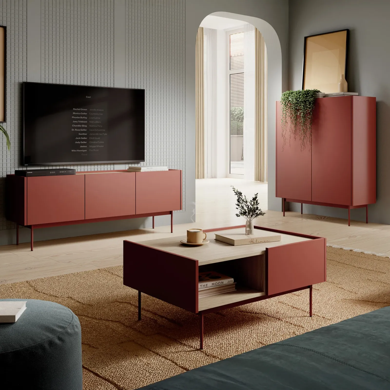 Garnero Arredamenti Mobile Tv Basso|Mobili Tv Moderni-Mobile TV 144x55h cm design moderno rosso Passion
