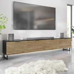 Garnero Arredamenti Mobile Tv In Legno|Mobile Tv Basso-Mobile TV 200x40h cm design rustico cannettato rovere nero List