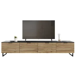 Garnero Arredamenti Mobile Tv In Legno|Mobile Tv Basso-Mobile TV 200x40h cm design rustico cannettato rovere nero List