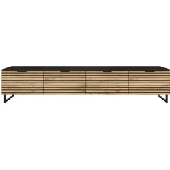 Garnero Arredamenti Mobile Tv In Legno|Mobile Tv Basso-Mobile TV 200x40h cm design rustico cannettato rovere nero List