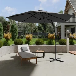 Garnero Arredamenti Ombrelloni Da Giardino-Ombrellone da giardino con braccio laterale 300x300cm grigio nero Livia