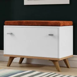 Garnero Arredamenti Panca Ingresso-Panca ingresso 69x50h cm con scarpiera bianco rovere Clea