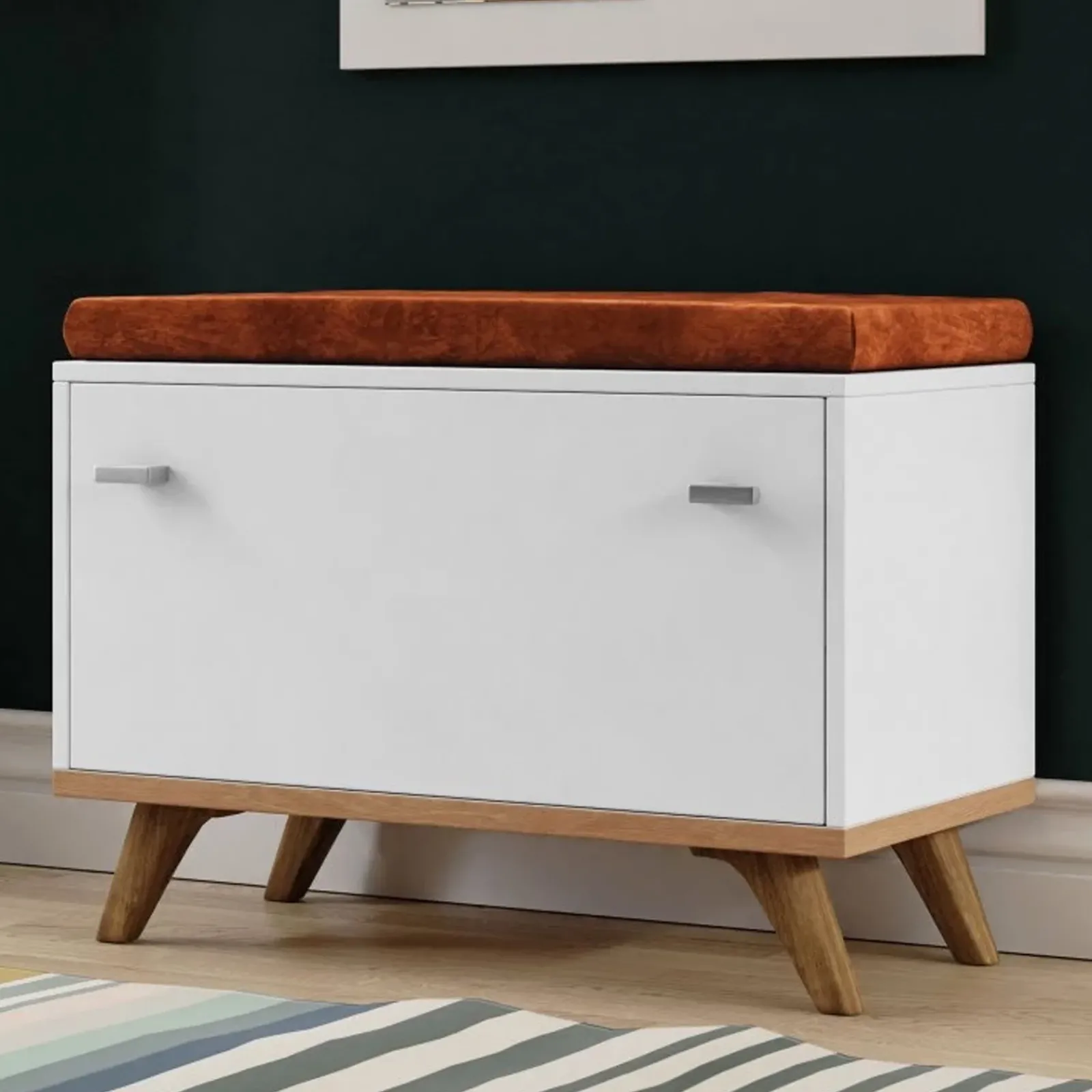 Garnero Arredamenti Panca Ingresso-Panca ingresso 69x50h cm con scarpiera bianco rovere Clea