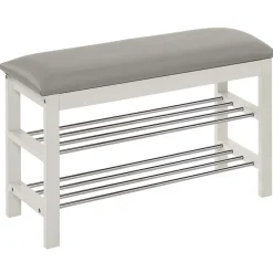 Garnero Arredamenti Panca Ingresso-Panca portascarpe 81x48cm legno naturale acciaio cromato grigio Zeo Bianco Opaco - Grigio