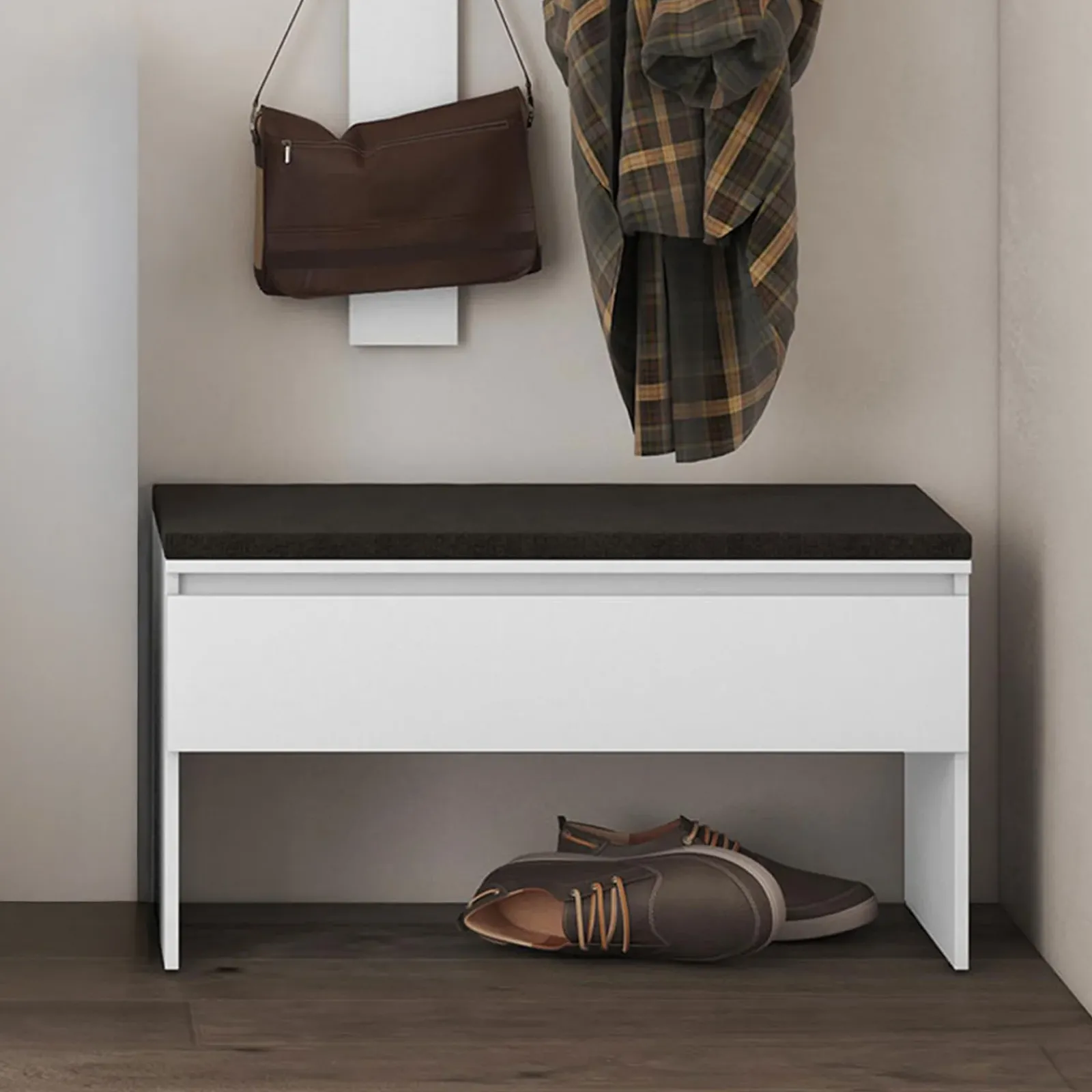 Garnero Arredamenti Panca Ingresso-Panca scarpiera 92x50cm con imbottitura bianco Accent Bianco Opaco