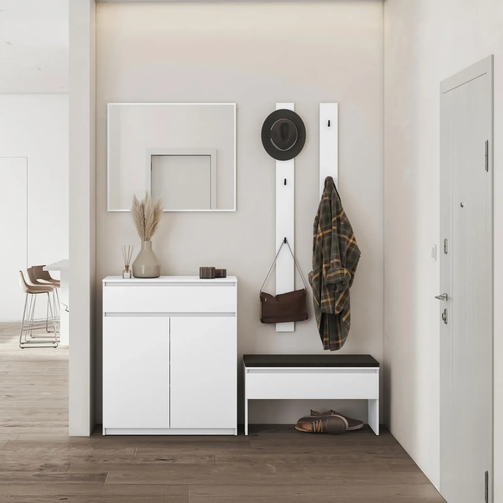 Garnero Arredamenti Panca Ingresso-Panca scarpiera 92x50cm con imbottitura bianco Accent Bianco Opaco