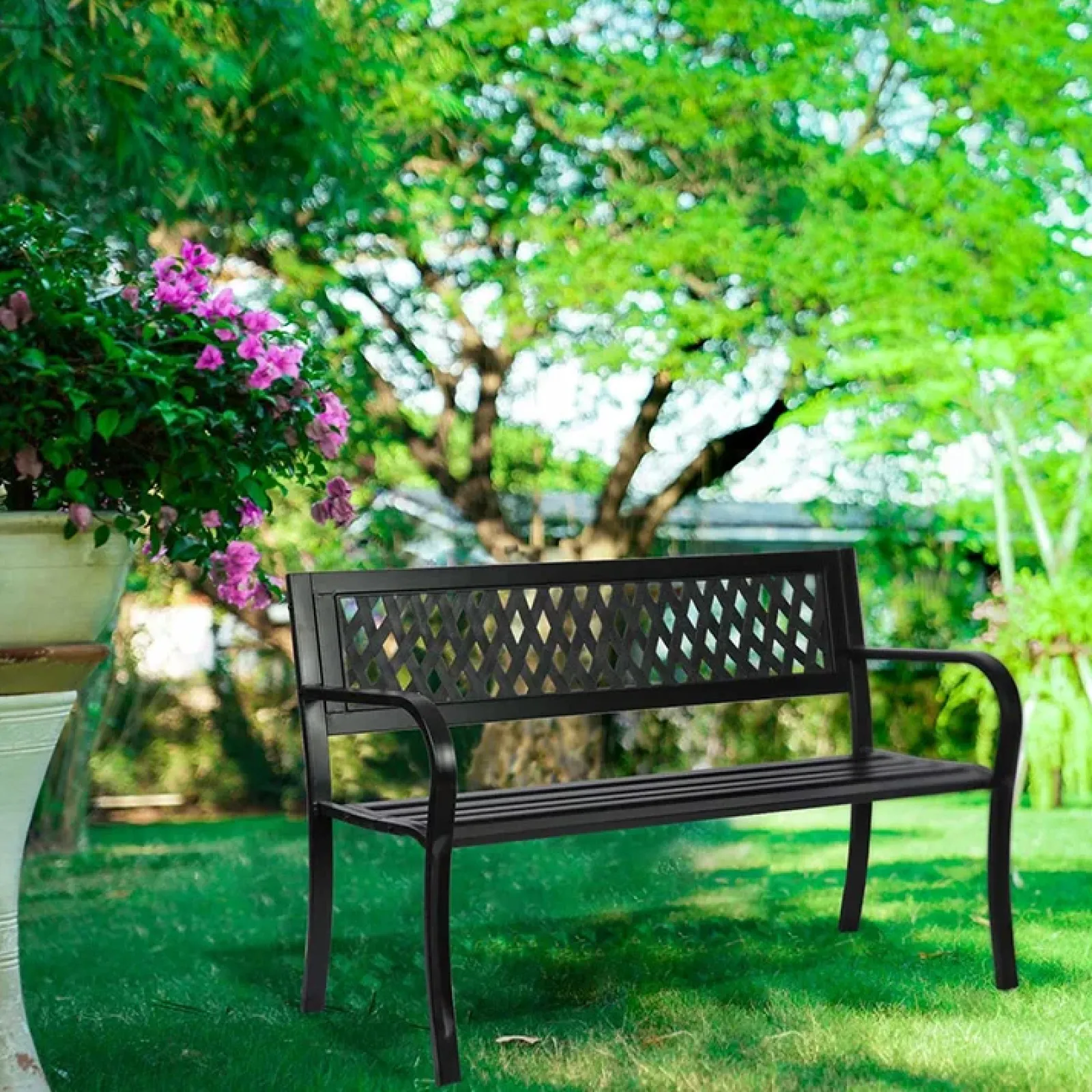 Garnero Arredamenti Panchine Da Giardino-Panchina con schienale da giardino metallo nero Sitdown