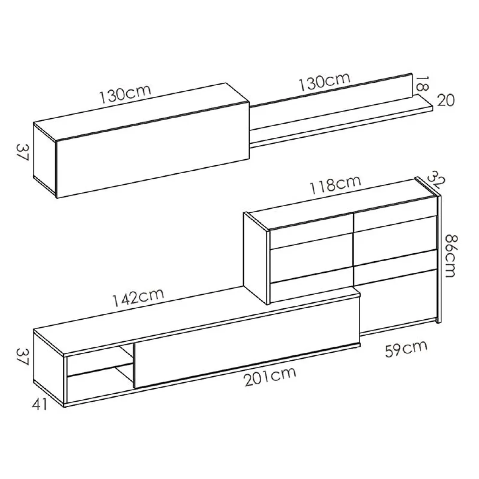 Garnero Arredamenti Parete Attrezzata A Terra|Pareti Attrezzate-Parete attrezzata componibile 260x175h cm rovere bianco lucido Emily