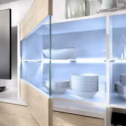 Garnero Arredamenti Parete Attrezzata A Terra|Pareti Attrezzate-Parete attrezzata componibile 260x175h cm rovere bianco lucido Emily