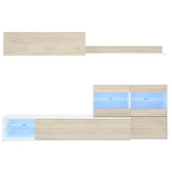 Garnero Arredamenti Parete Attrezzata A Terra|Pareti Attrezzate-Parete attrezzata componibile 260x175h cm rovere bianco lucido Emily