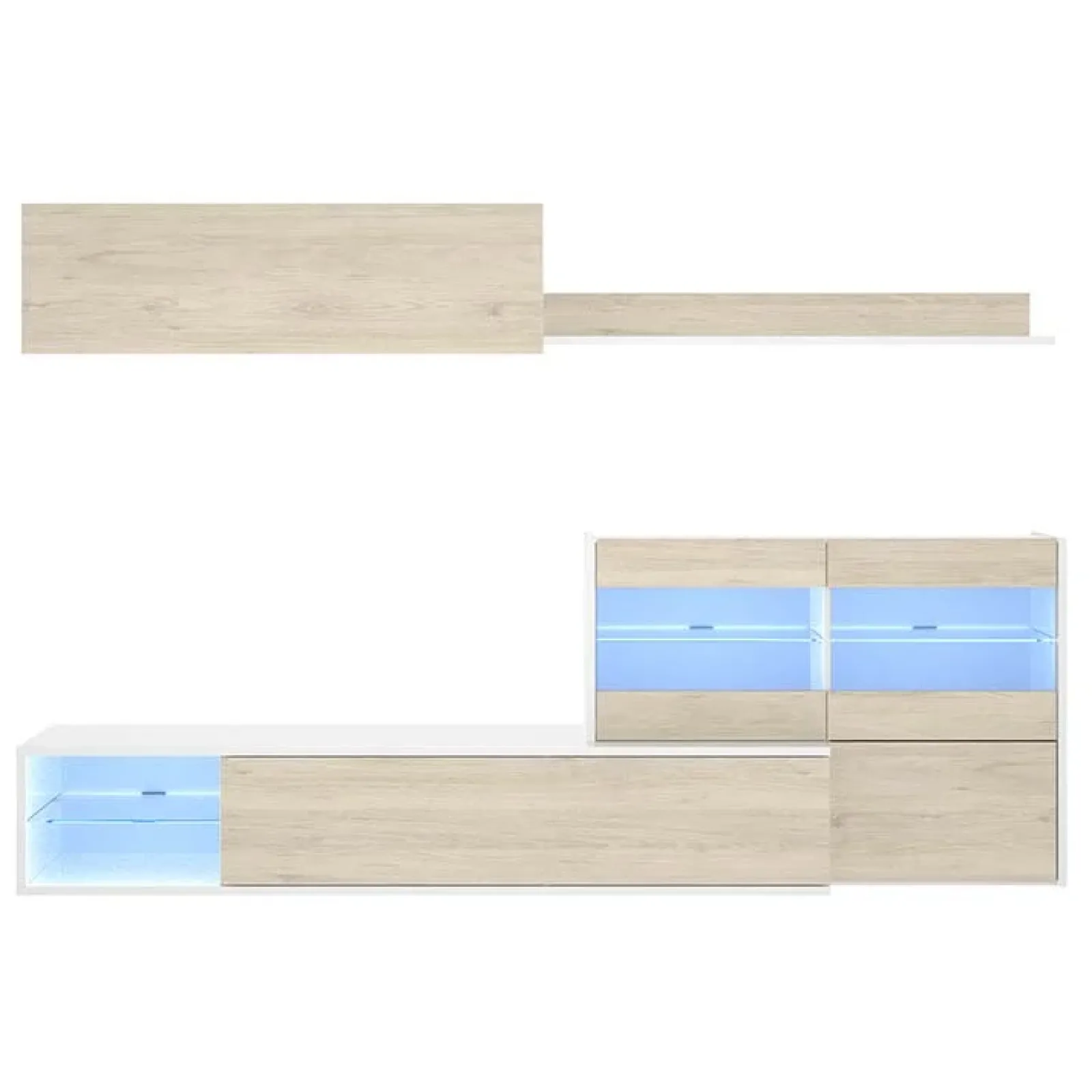 Garnero Arredamenti Parete Attrezzata A Terra|Pareti Attrezzate-Parete attrezzata componibile 260x175h cm rovere bianco lucido Emily