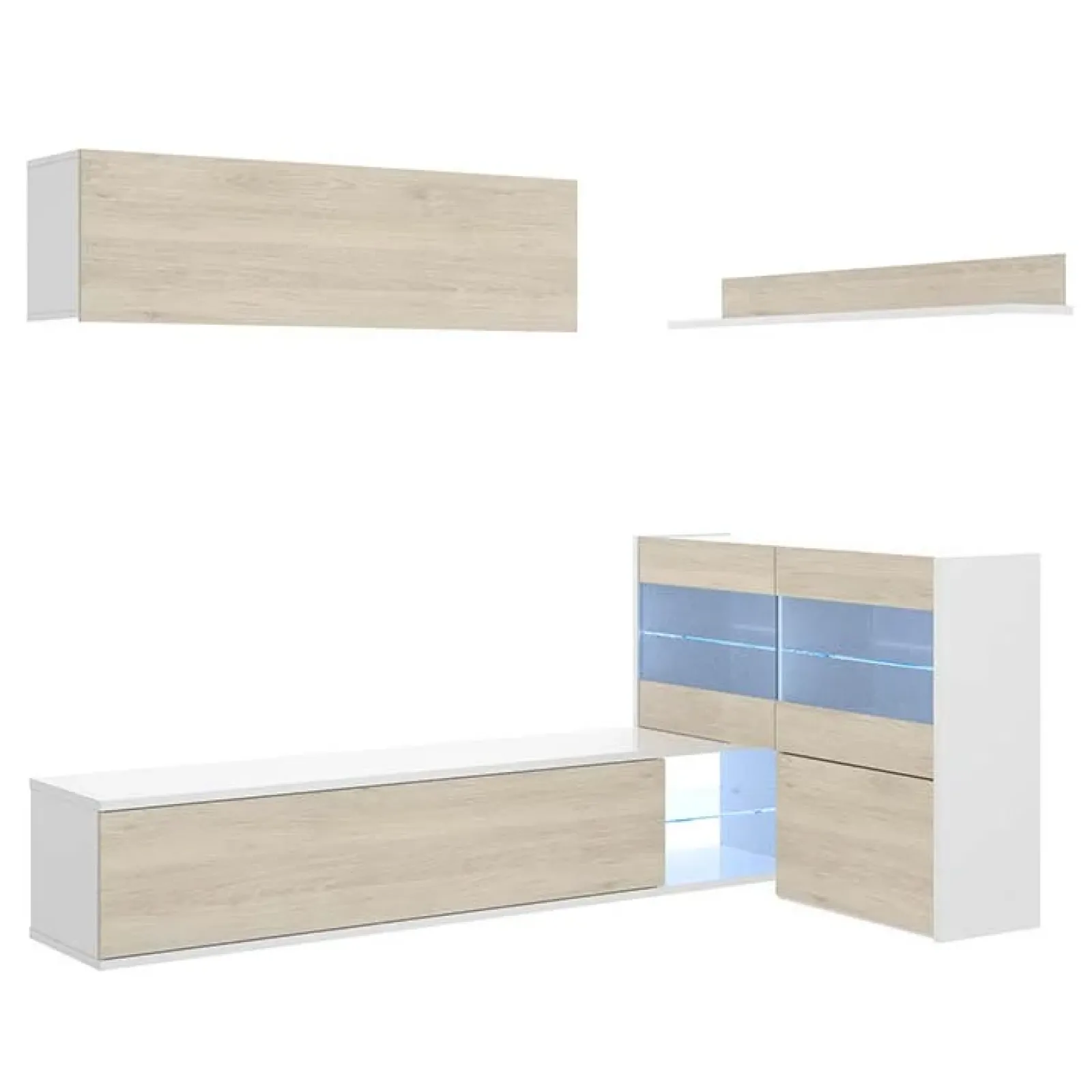 Garnero Arredamenti Parete Attrezzata A Terra|Pareti Attrezzate-Parete attrezzata componibile 260x175h cm rovere bianco lucido Emily