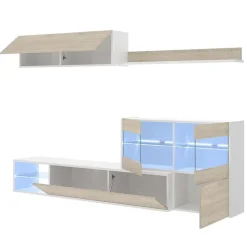 Garnero Arredamenti Parete Attrezzata A Terra|Pareti Attrezzate-Parete attrezzata componibile 260x175h cm rovere bianco lucido Emily