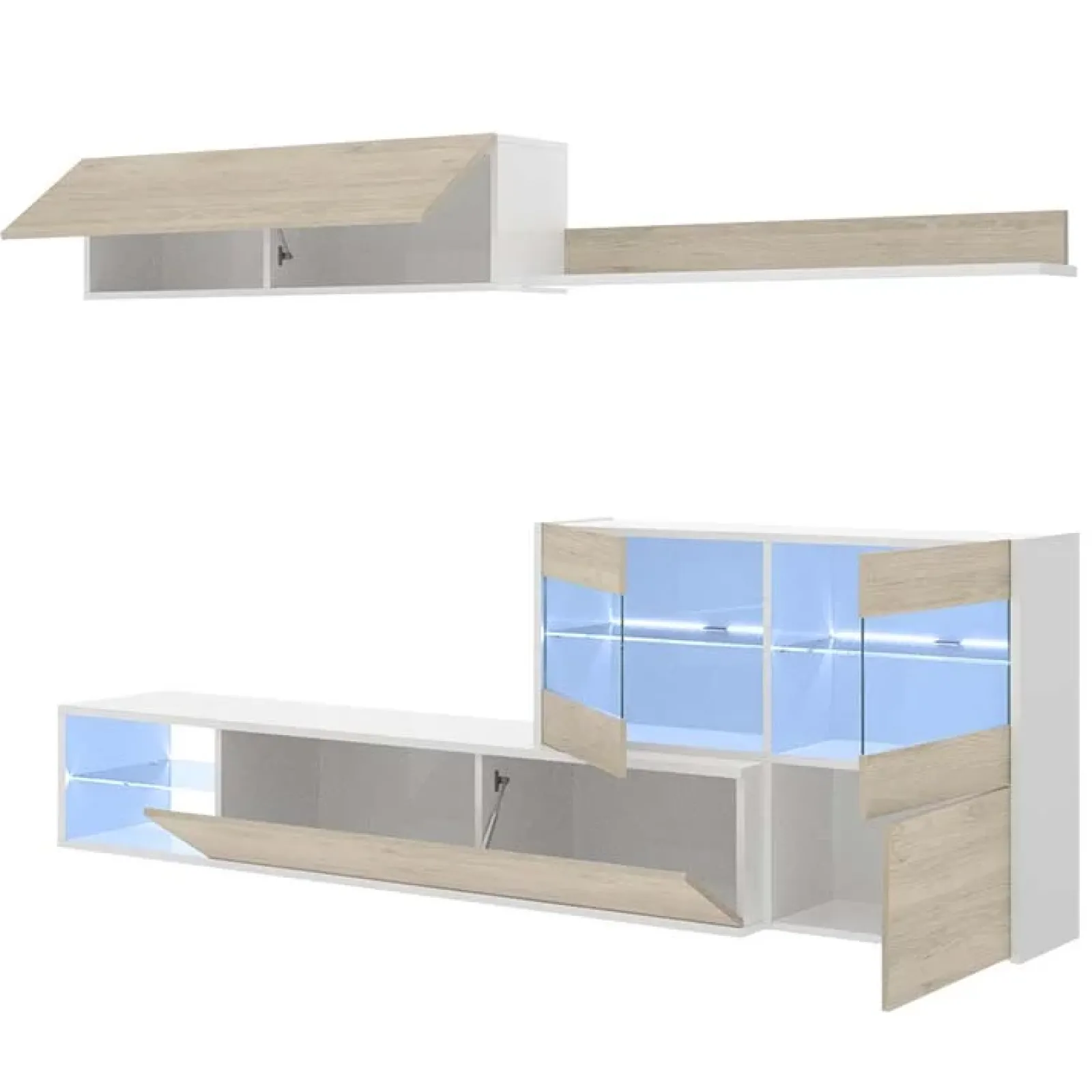 Garnero Arredamenti Parete Attrezzata A Terra|Pareti Attrezzate-Parete attrezzata componibile 260x175h cm rovere bianco lucido Emily