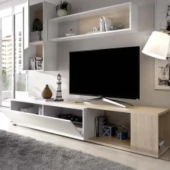 Garnero Arredamenti Parete Attrezzata A Terra|Pareti Attrezzate-Parete attrezzata componibile 260x190h cm rovere bianco lucido Flip