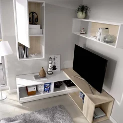 Garnero Arredamenti Parete Attrezzata A Terra|Pareti Attrezzate-Parete attrezzata componibile 260x190h cm rovere bianco lucido Flip