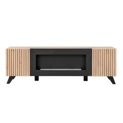 Garnero Arredamenti Parete Attrezzata Con Camino|Parete Attrezzata A Terra-Parete attrezzata con biocamino 340x192h cm noce con stampa nera Mendes