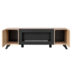 Garnero Arredamenti Parete Attrezzata Con Camino|Parete Attrezzata A Terra-Parete attrezzata con biocamino 340x192h cm noce con stampa nera Mendes