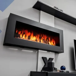 Garnero Arredamenti Camino Elettrico|Parete Attrezzata Con Camino-Parete attrezzata con camino elettrico 250x170h cm nero grigio Giotto