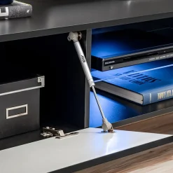 Garnero Arredamenti Camino Elettrico|Parete Attrezzata Con Camino-Parete attrezzata con camino elettrico 250x170h cm nero grigio Giotto