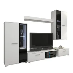 Garnero Arredamenti Parete Attrezzata A Terra|Pareti Attrezzate-Parete attrezzata con vetrina 235x180h cm bianco nero Leeds