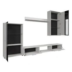 Garnero Arredamenti Parete Attrezzata A Terra|Pareti Attrezzate-Parete attrezzata con vetrina 235x180h cm bianco nero Leeds