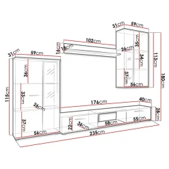 Garnero Arredamenti Parete Attrezzata A Terra|Pareti Attrezzate-Parete attrezzata con vetrina 235x180h cm bianco nero Leeds