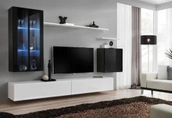 Garnero Arredamenti Parete Attrezzata Sospesa|Pareti Attrezzate-Parete attrezzata sospesa 270x170h cm bianco nera Geo 10 Nero Lucido - Bianco Lucido