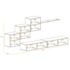 Garnero Arredamenti Parete Attrezzata Sospesa|Pareti Attrezzate-Parete attrezzata sospesa 260x170h cm moderna bianco opaco lucido Geo 08