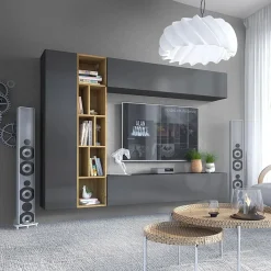 Garnero Arredamenti Parete Attrezzata Sospesa|Pareti Attrezzate-Parete attrezzata sospesa 224x160h cm moderna rovere Artemisia Antracite