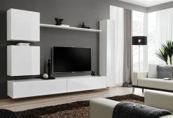 Garnero Arredamenti Parete Attrezzata Sospesa|Pareti Attrezzate-Parete attrezzata sospesa 280x180h cm bianco opaco e lucido Geo 07 Bianco Lucido