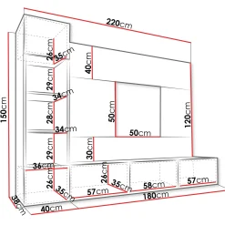 Garnero Arredamenti Parete Attrezzata Sospesa|Pareti Attrezzate-Parete attrezzata sospesa 220x150h cm con colonna nero cannettato effetto marmo Ilaria Nero Opaco