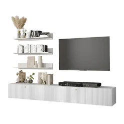 Garnero Arredamenti Parete Attrezzata Sospesa|Pareti Attrezzate-Parete attrezzata sospesa 250x150h cm bianco Kiruna 2 Bianco Opaco