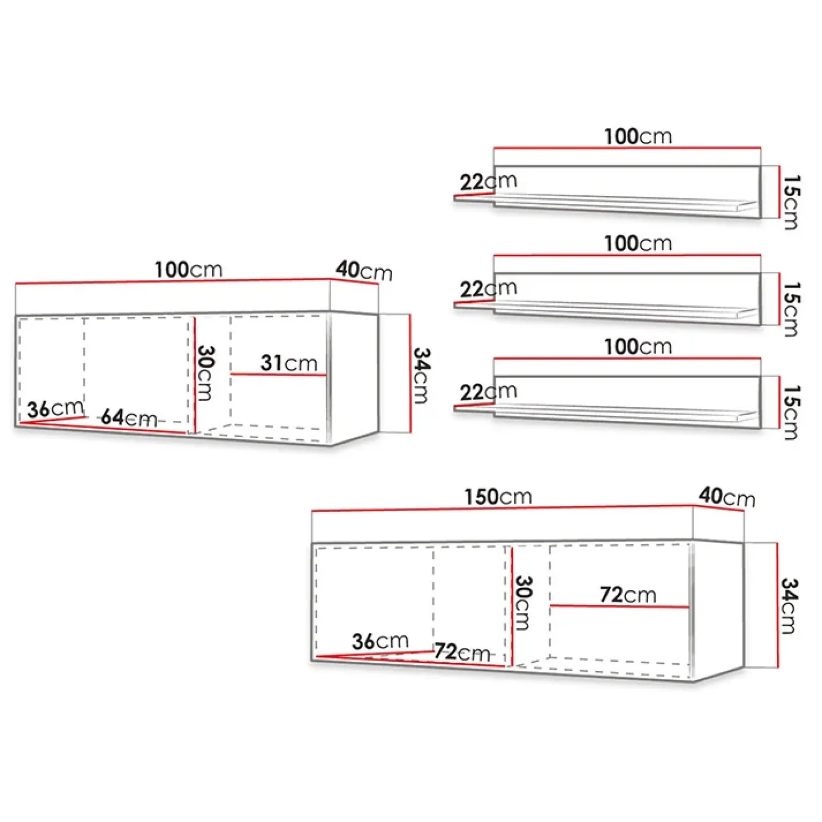 Garnero Arredamenti Parete Attrezzata Sospesa|Pareti Attrezzate-Parete attrezzata sospesa 250x150h cm bianco Kiruna 2 Bianco Opaco