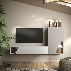 Garnero Arredamenti Parete Attrezzata Sospesa|Pareti Attrezzate-Parete attrezzata sospesa 193x150h cm moderna grigio chiaro e scuro Sunset 94