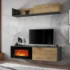 Garnero Arredamenti Camino Elettrico|Parete Attrezzata Con Camino-Parete attrezzata sospesa con caminetto elettrico 180x180h cm rovere antico antracite Botticelli