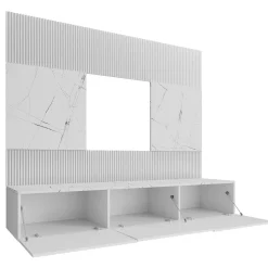 Garnero Arredamenti Parete Attrezzata Sospesa|Pareti Attrezzate-Parete attrezzata sospesa 180x150h cm 3 ante bianco cannettato effetto marmo Ilaria Bianco Opaco