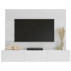 Garnero Arredamenti Parete Attrezzata Sospesa|Pareti Attrezzate-Parete attrezzata sospesa 180x150h cm 3 ante bianco cannettato effetto marmo Ilaria Bianco Opaco