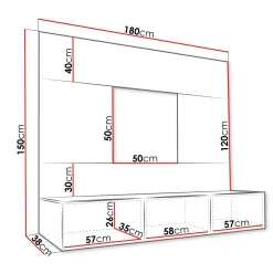 Garnero Arredamenti Parete Attrezzata Sospesa|Pareti Attrezzate-Parete attrezzata sospesa 180x150h cm 3 ante bianco cannettato effetto marmo Ilaria Bianco Opaco