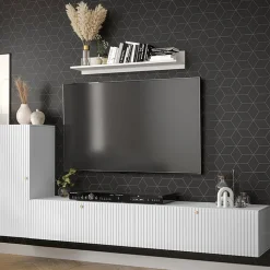 Garnero Arredamenti Parete Attrezzata Sospesa|Pareti Attrezzate-Parete attrezzata sospesa 134x175h cm moderna bianco Kiruna Bianco Opaco