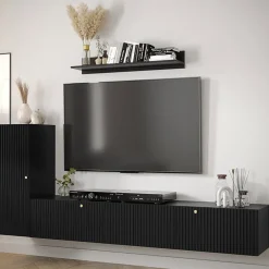 Garnero Arredamenti Parete Attrezzata Sospesa|Pareti Attrezzate-Parete attrezzata sospesa 134x175h cm moderna nero Kiruna Nero Opaco