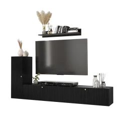 Garnero Arredamenti Parete Attrezzata Sospesa|Pareti Attrezzate-Parete attrezzata sospesa 134x175h cm moderna nero Kiruna Nero Opaco