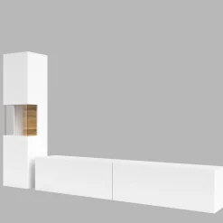 Garnero Arredamenti Parete Attrezzata Sospesa|Pareti Attrezzate-Parete attrezzata sospesa 226x140h cm bianco rovere Fusion 1 Bianco Opaco