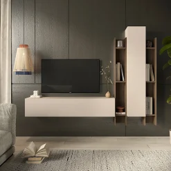 Garnero Arredamenti Parete Attrezzata A Terra|Pareti Attrezzate-Parete attrezzata sospesa 205x185h cm moderna beige rovere scuro Sunset 96