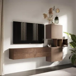 Garnero Arredamenti Parete Attrezzata Sospesa|Pareti Attrezzate-Parete attrezzata sospesa 220x130h cm moderna marrone bronzo rovere Sunset 53